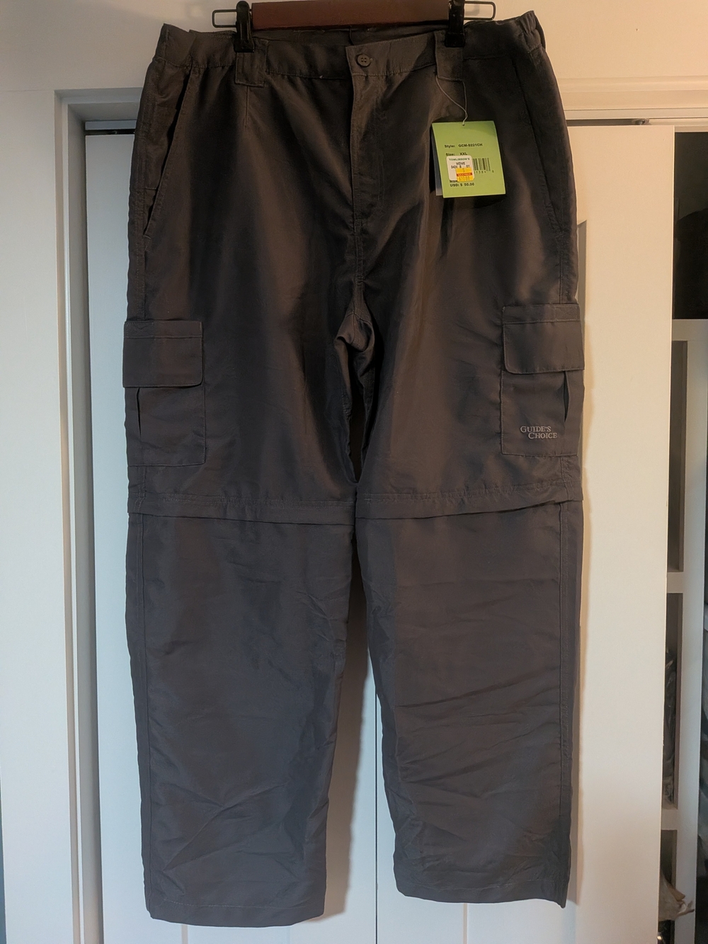 NWT Men's Guides Choice Gray Nylon Zip Off Pant Shorts Fishing Sport Pants-2XL